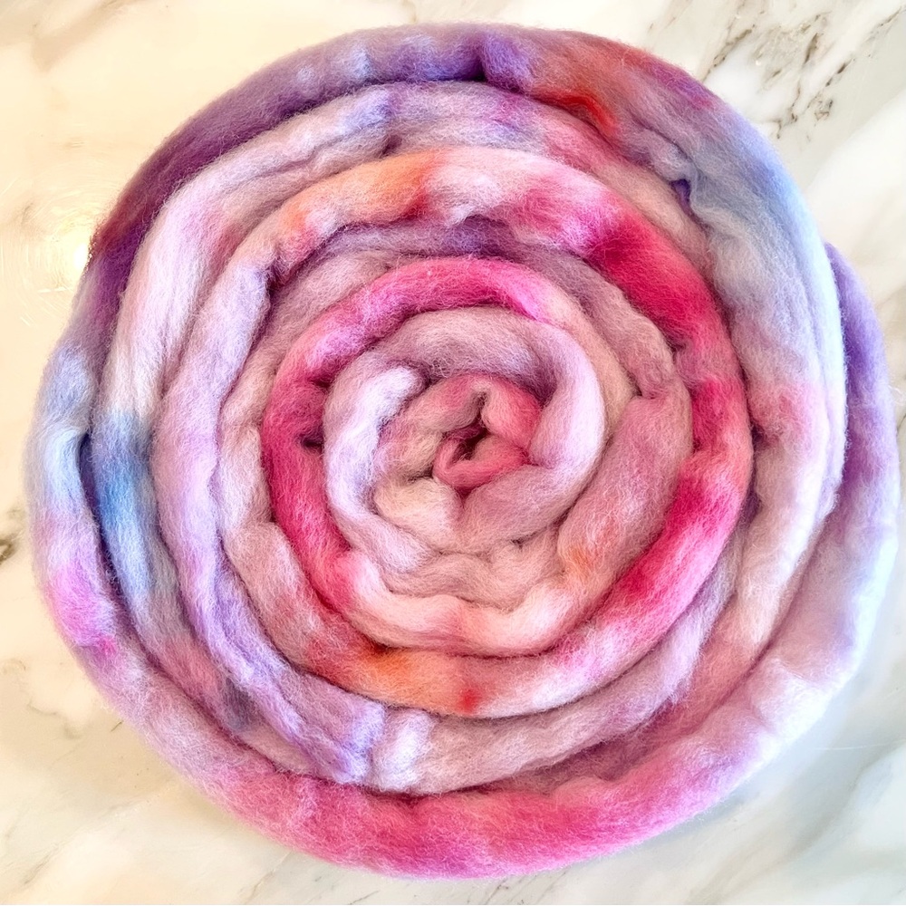 Hand Dyed Corriedale Wool Roving in Unicorn